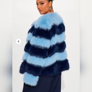 Fashion Nova Light Blue and Navy Teddy Jacket